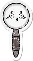 distressed sticker of a cute cartoon magnifying glass vector