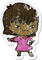 distressed sticker of a cartoon woman vector