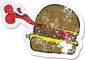 pegatina retro angustiada de una hamburguesa de dibujos animados vector