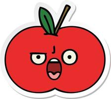 sticker of a cute cartoon red apple vector