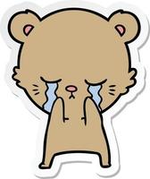 sticker of a crying cartoon bear vector