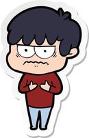 sticker of a annoyed cartoon boy vector