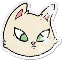 distressed sticker of a cartoon cat face vector