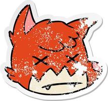 pegatina angustiada de una cara de zorro muerto de dibujos animados vector
