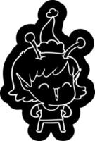 icono de dibujos animados de una chica alienígena riendo con sombrero de santa vector