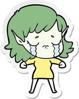 sticker of a cartoon crying elf girl vector