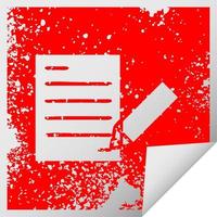 distressed square peeling sticker symbol of writing a document vector