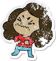 distressed sticker cartoon of cute kawaii girl vector