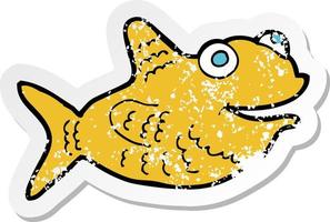 retro distressed sticker of a cartoon happy fish vector
