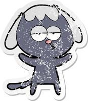 distressed sticker of a cartoon bored dog vector