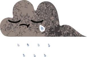 retro illustration style cartoon storm rain cloud vector