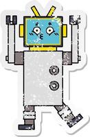 distressed sticker of a cute cartoon robot vector