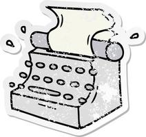 distressed sticker cartoon doodle of old school typewriter vector