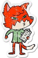 distressed sticker of a clever cartoon fox vector