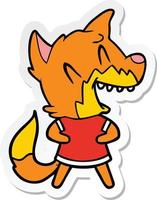 sticker of a laughing fox cartoon vector