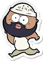 sticker of a cartoon bearded man running vector