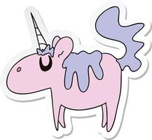 pegatina de un peculiar unicornio de dibujos animados dibujados a mano vector