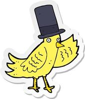 sticker of a cartoon bird in top hat vector