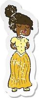 retro distressed sticker of a cartoon pretty victorian woman vector