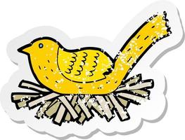 retro distressed sticker of a cartoon bird on nest vector