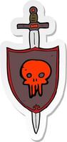 sticker of a cartoon heraldic shield with skull vector