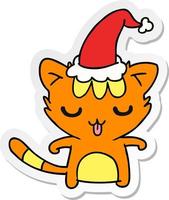 christmas sticker cartoon of kawaii cat vector