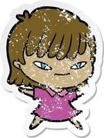 distressed sticker of a cartoon woman vector