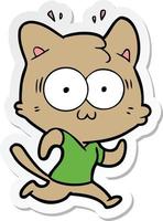 sticker of a cartoon surprised cat running vector