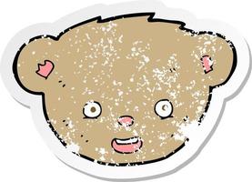 retro distressed sticker of a cartoon teddy bear face vector