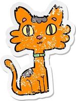 distressed sticker of a cartoon cat vector