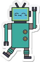 sticker of a cute cartoon happy robot vector