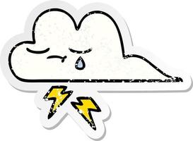 distressed sticker of a cute cartoon thunder cloud vector