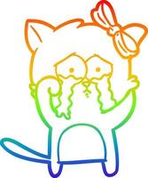 gato de dibujos animados de dibujo de línea de gradiente de arco iris vector