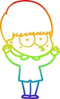 rainbow gradient line drawing nervous cartoon boy vector