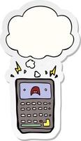 cartoon calculator and thought bubble as a printed sticker vector