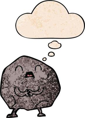 cartoon rock and thought bubble in grunge texture pattern style