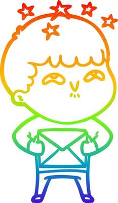 rainbow gradient line drawing cartoon amazed boy