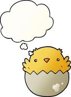 cartoon chick hatching from egg and thought bubble in smooth gradient style vector