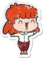 distressed sticker of a cartoon woman vector