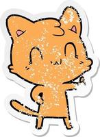 distressed sticker of a cartoon happy cat vector