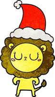 textured cartoon of a lion wearing santa hat vector