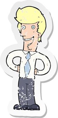 retro distressed sticker of a cartoon happy man