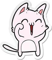 sticker of a happy cartoon cat meowing vector