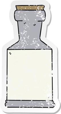 distressed sticker of a quirky hand drawn cartoon potion bottle