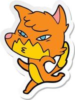 sticker of a clever cartoon fox vector