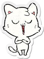 distressed sticker of a cartoon cat singing vector