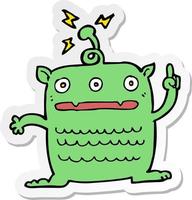 sticker of a cartoon weird little alien vector