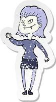 retro distressed sticker of a cartoon vampire girl vector