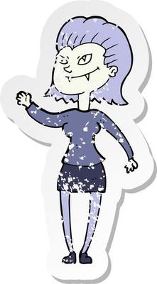 retro distressed sticker of a cartoon vampire girl