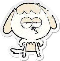 distressed sticker of a cartoon bored dog vector